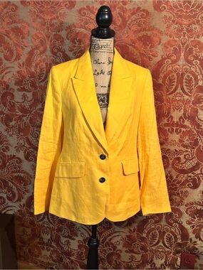 Boden Yellow Linen-Blend Tailored Blazer